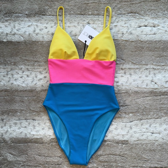 Beach Riot💕Wren Rib Colorblock One-Piece Swimsuit in Coral Reef Colorblock - Picture 4 of 11